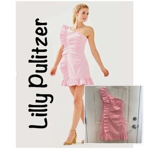 New LILLY PULITZER Tiffani One-Shoulder Dress in Havana Pink *Barbiecore* NWT